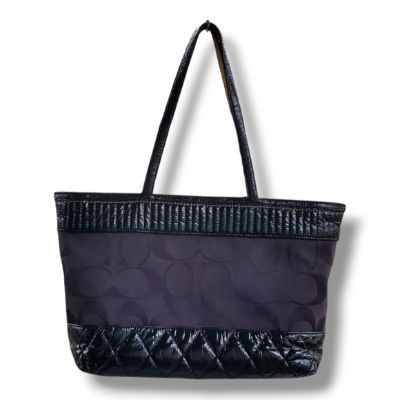 Coach 18676 Quilted Poppy Black on Black Jacquard Silver Tote Bag - Picture 3 of 17